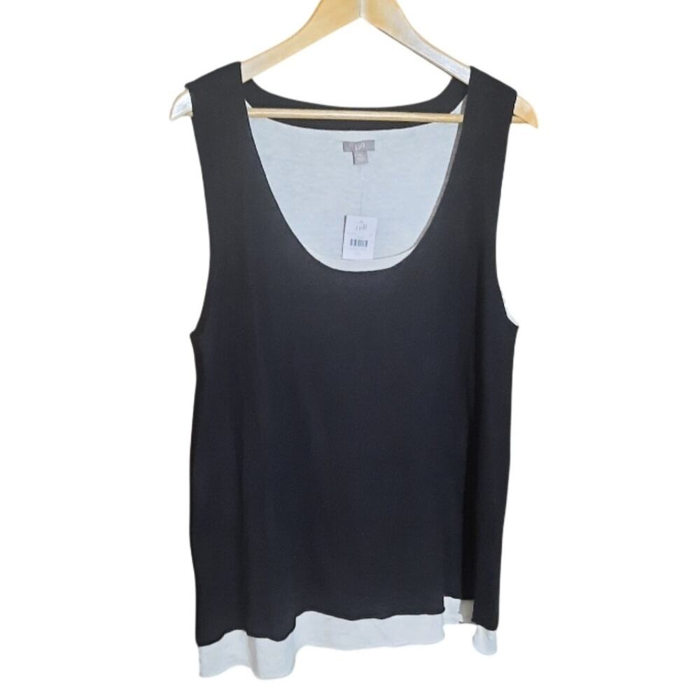 J. Jill Black And Ivory Linen Blend Lagenlook Tank Top NWT Size XL